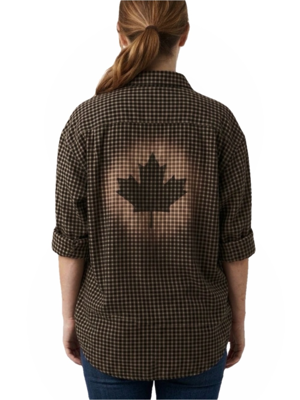 Upcycled “I AM CANADIAN” Canada maple leaf shirt.